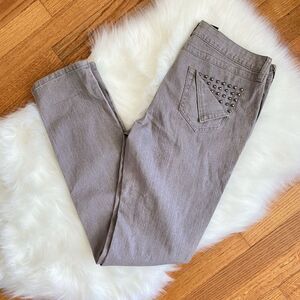 City Streets Size 11 Light Gray Metal Diamond Stud Fold Over Back Pocket Skinny